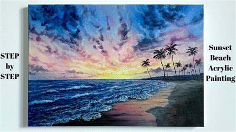 acrylic beach sunset|sunset acrylic painting instructions.